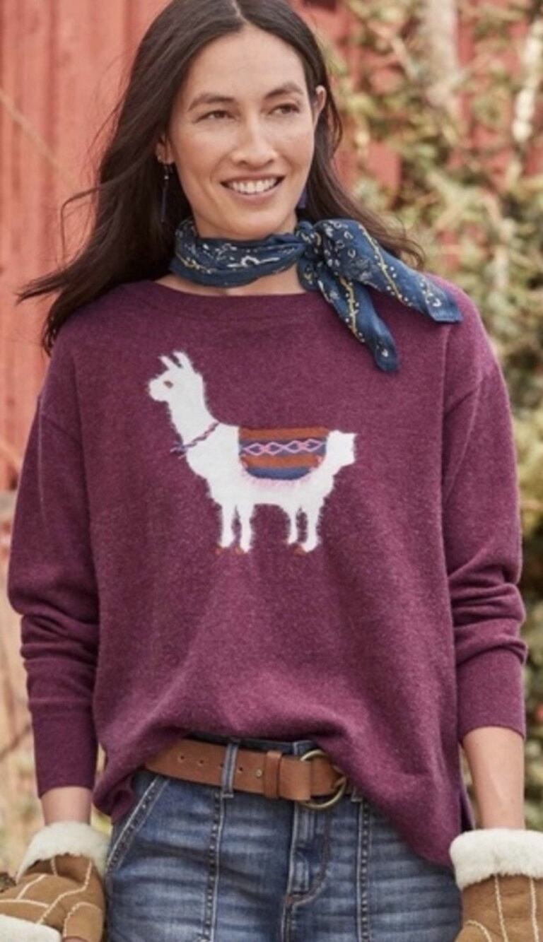 Sundance Laid Back Llama Wool Blend Knit Sweater Burgundy Plum XL